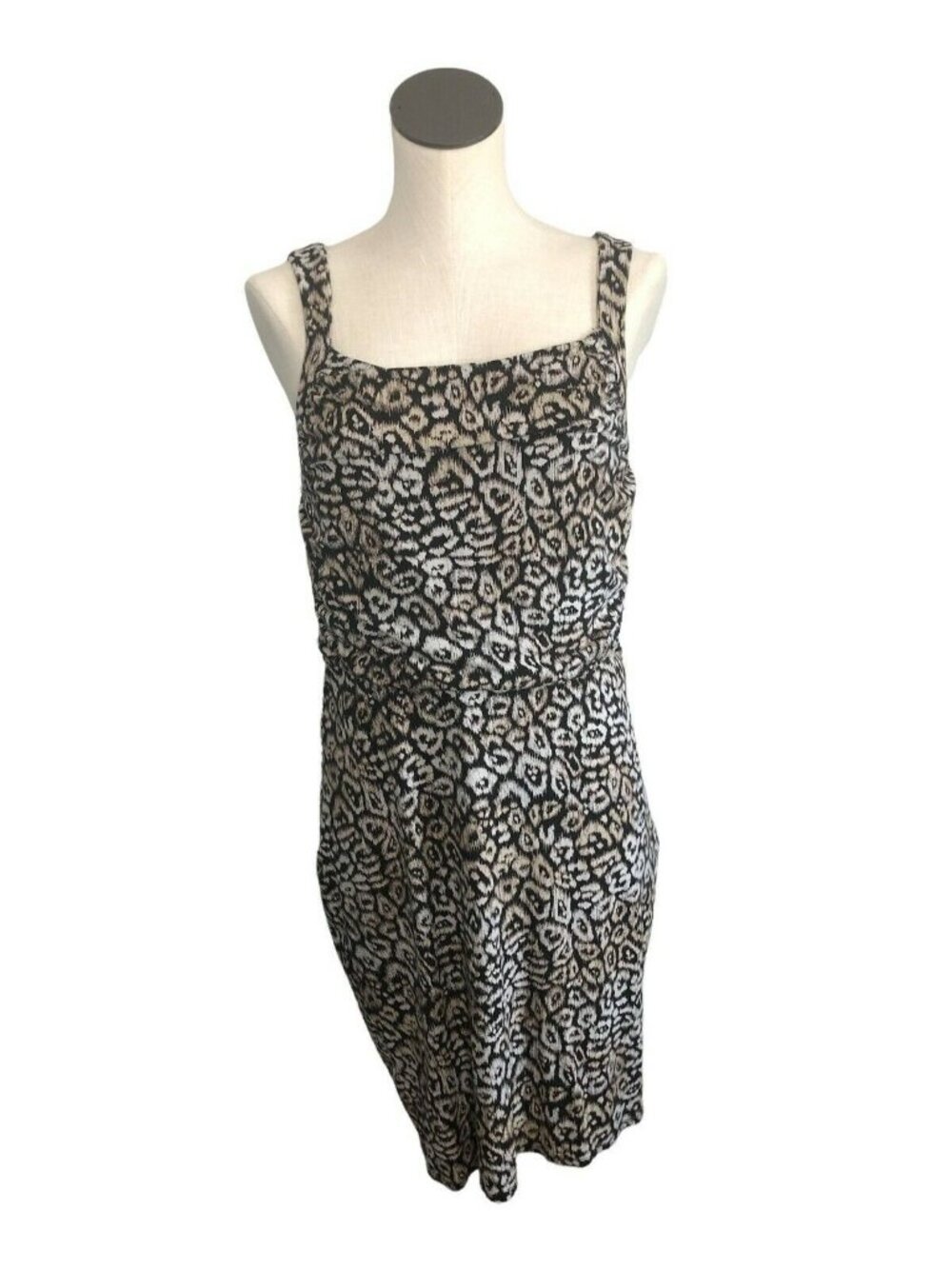 Ann Taylor Dress Faux Wrap Womens 12 Brown Tan Animal Print Sleeveless Beige EUC